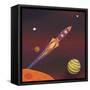 Cartoon Spaceship Flying into Galaxy-Benchart-Framed Stretched Canvas