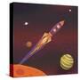 Cartoon Spaceship Flying into Galaxy-Benchart-Stretched Canvas