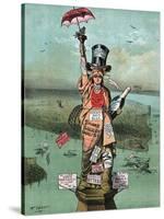 Cartoon, Statue of Liberty with Advertising-null-Stretched Canvas