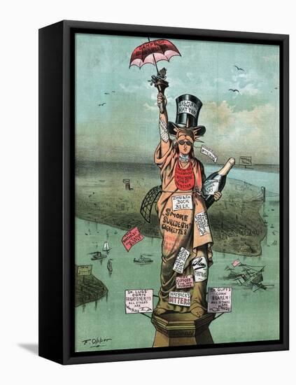 Cartoon, Statue of Liberty with Advertising-null-Framed Stretched Canvas