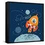 Cartoon Vector Illustration of Space for Children.Hand Drawn. Astronaut and Aliens Have a Little Ch-graphic7-Framed Stretched Canvas