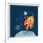 Cartoon Vector Illustration of Space for Children.Hand Drawn. Astronaut and Aliens Have a Little Ch-graphic7-Framed Art Print