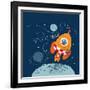Cartoon Vector Illustration of Space for Children.Hand Drawn. Astronaut and Aliens Have a Little Ch-graphic7-Framed Art Print