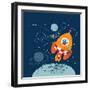 Cartoon Vector Illustration of Space for Children.Hand Drawn. Astronaut and Aliens Have a Little Ch-graphic7-Framed Art Print