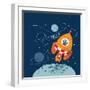 Cartoon Vector Illustration of Space for Children.Hand Drawn. Astronaut and Aliens Have a Little Ch-graphic7-Framed Art Print