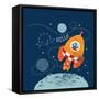 Cartoon Vector Illustration of Space for Children.Hand Drawn. Astronaut and Aliens Have a Little Ch-graphic7-Framed Stretched Canvas