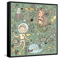 Cartoon Vector Set about Sea-Life-smilewithjul-Framed Stretched Canvas