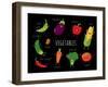 Cartoon Vegetables Illustration on Black. Vector Cartoon. Friends Forever. ?Omic Characters.-Serbinka-Framed Art Print