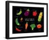 Cartoon Vegetables Illustration on Black. Vector Cartoon. Friends Forever. ?Omic Characters.-Serbinka-Framed Art Print