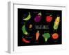 Cartoon Vegetables Illustration on Black. Vector Cartoon. Friends Forever. ?Omic Characters.-Serbinka-Framed Art Print