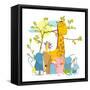 Cartoon Zoo Friends Animals Group, Funny Zoo and Farm Animals Sitting Together under the Tree. Rast-Popmarleo-Framed Stretched Canvas