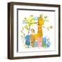 Cartoon Zoo Friends Animals Group, Funny Zoo and Farm Animals Sitting Together under the Tree. Rast-Popmarleo-Framed Art Print