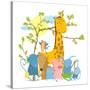 Cartoon Zoo Friends Animals Group, Funny Zoo and Farm Animals Sitting Together under the Tree. Rast-Popmarleo-Stretched Canvas