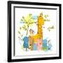 Cartoon Zoo Friends Animals Group, Funny Zoo and Farm Animals Sitting Together under the Tree. Rast-Popmarleo-Framed Art Print