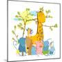 Cartoon Zoo Friends Animals Group. Funny Zoo and Farm Animals Sitting Together under the Tree. Vect-Popmarleo-Mounted Premium Giclee Print