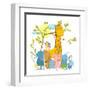 Cartoon Zoo Friends Animals Group. Funny Zoo and Farm Animals Sitting Together under the Tree. Vect-Popmarleo-Framed Art Print