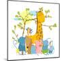 Cartoon Zoo Friends Animals Group. Funny Zoo and Farm Animals Sitting Together under the Tree. Vect-Popmarleo-Mounted Art Print