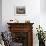 Carved and Gilt Wood Console Table with Curved Legs Joined by Crossed Stretchers and Marble Top-null-Framed Giclee Print displayed on a wall