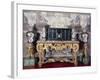 Carved and Gilt Wood Console Table with Curved Legs Joined by Crossed Stretchers and Marble Top-null-Framed Giclee Print