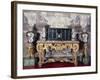 Carved and Gilt Wood Console Table with Curved Legs Joined by Crossed Stretchers and Marble Top-null-Framed Giclee Print