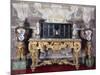 Carved and Gilt Wood Console Table with Curved Legs Joined by Crossed Stretchers and Marble Top-null-Mounted Giclee Print