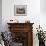 Carved and Gilt Wood Console Table with Curved Legs Joined by Crossed Stretchers and Marble Top-null-Framed Giclee Print displayed on a wall