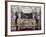 Carved and Gilt Wood Console Table with Curved Legs Joined by Crossed Stretchers and Marble Top-null-Framed Giclee Print