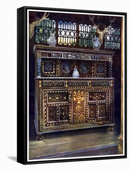 Carved and Inlaid Oak Court Cupboard, 1910-Edwin Foley-Framed Stretched Canvas