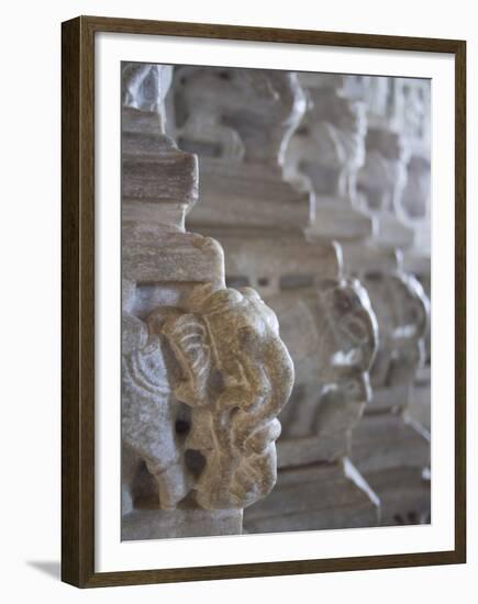 Carved Elephant Columns of Temple at Ranakpur, Rajasthan, India-David H. Wells-Framed Premium Photographic Print