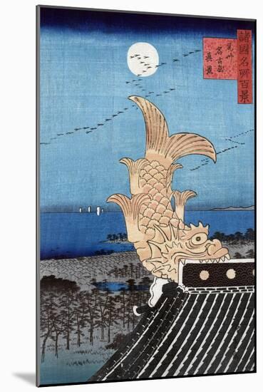 Carved Fish on a Roof and View of Bishu Nagoya, Japanese Wood-Cut Print-Lantern Press-Mounted Art Print