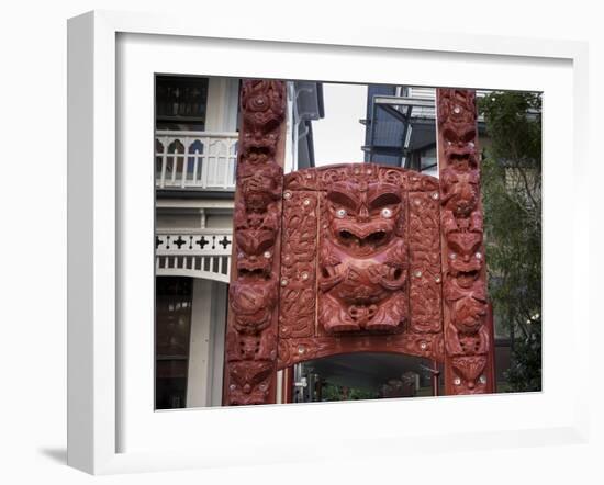 Carved Gateway Marking Entrance to Te Herenga Waka Marae-Nick Servian-Framed Photographic Print