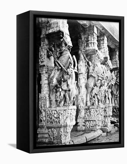 Carved Horse Pillars in Ranganatha Temple, Srirangam, 1869-Samuel Bourne-Framed Stretched Canvas