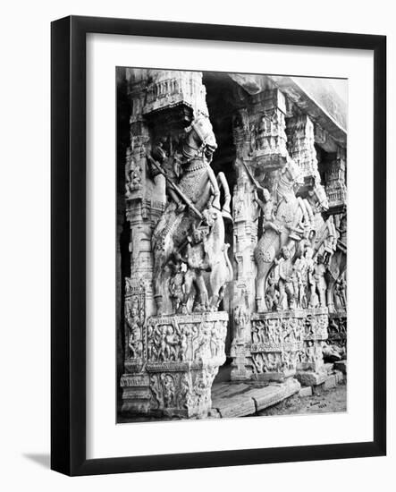 Carved Horse Pillars in Ranganatha Temple, Srirangam, 1869-Samuel Bourne-Framed Photographic Print