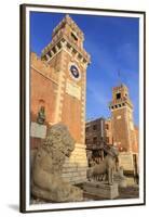 Carved lions, Arsenale entrance (naval shipyard), in winter afternoon sun, Castello, Venice, UNESCO-Eleanor Scriven-Framed Premium Photographic Print