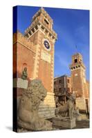 Carved lions, Arsenale entrance (naval shipyard), in winter afternoon sun, Castello, Venice, UNESCO-Eleanor Scriven-Stretched Canvas