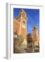 Carved lions, Arsenale entrance (naval shipyard), in winter afternoon sun, Castello, Venice, UNESCO-Eleanor Scriven-Framed Photographic Print