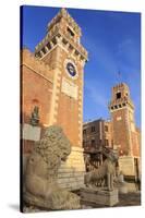 Carved lions, Arsenale entrance (naval shipyard), in winter afternoon sun, Castello, Venice, UNESCO-Eleanor Scriven-Stretched Canvas