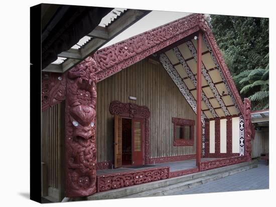 Carved Meeting House Te Tumu Herenga Waka on Marae at Victoria University-Nick Servian-Stretched Canvas