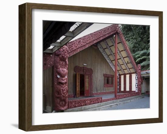 Carved Meeting House Te Tumu Herenga Waka on Marae at Victoria University-Nick Servian-Framed Photographic Print