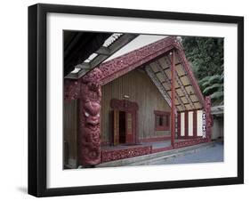 Carved Meeting House Te Tumu Herenga Waka on Marae at Victoria University-Nick Servian-Framed Photographic Print