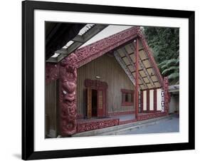 Carved Meeting House Te Tumu Herenga Waka on Marae at Victoria University-Nick Servian-Framed Photographic Print