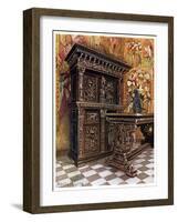 Carved Oak Armoire, 1910-Edwin Foley-Framed Giclee Print