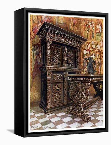 Carved Oak Armoire, 1910-Edwin Foley-Framed Stretched Canvas