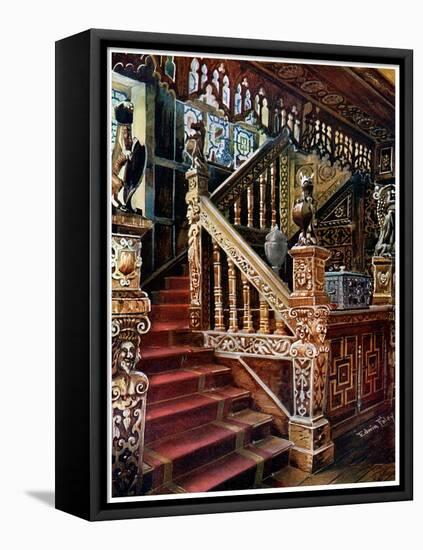 Carved Oaken Stairway, Godinton, 1910-Edwin Foley-Framed Stretched Canvas