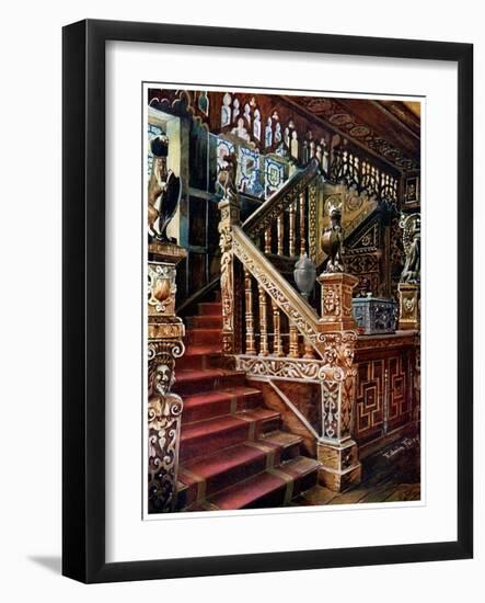 Carved Oaken Stairway, Godinton, 1910-Edwin Foley-Framed Giclee Print