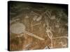 Carved Petroglyph' (People, Deers, Elks, Birds, Boots and Circle), 4th-3rd Millenium BC-null-Stretched Canvas