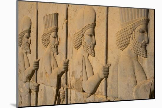 Carved relief of Royal Persian Guards, Apadana Palace, Persepolis, UNESCO World Heritage Site, Iran-James Strachan-Mounted Photographic Print