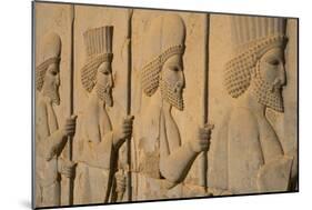 Carved relief of Royal Persian Guards, Apadana Palace, Persepolis, UNESCO World Heritage Site, Iran-James Strachan-Mounted Photographic Print