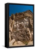 Carved relief of the Investiture of Ardashir I, 224-239 AD, Naqsh-e Rostam Necropolis, near Persepo-James Strachan-Framed Stretched Canvas