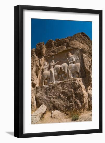 Carved relief of the Investiture of Ardashir I, 224-239 AD, Naqsh-e Rostam Necropolis, near Persepo-James Strachan-Framed Photographic Print